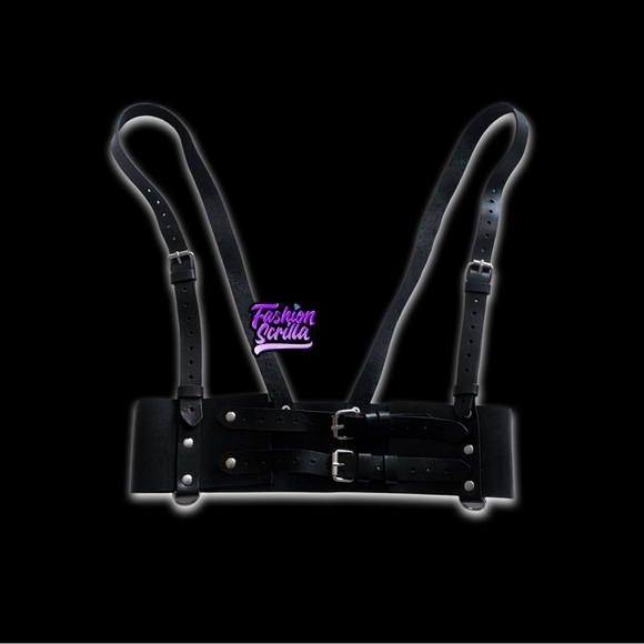 Leather Chest Harness Vest and Under Bust Corset Buckle Hard Core Harness - Picture 7 of 7